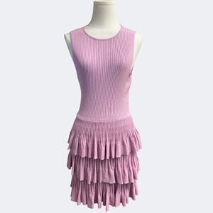 MABLE Dress Women S Pink Ribbed Sleeveless Tiered Skirt Stretch Fun Summer Party